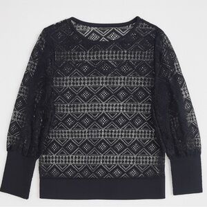 Boutique Squatsh Black Mesh Geometric Patterned Top